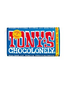Tony's Chocolonely Fairtrade dark chocolate with at least 70% cacao solids.