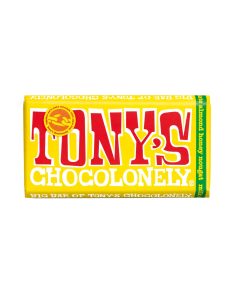 Tony's Chocolonely Fairtrade milkchocolate with at least 32% cacoa solids and nougat