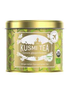 Ginger-lemon flavored green tea in tin