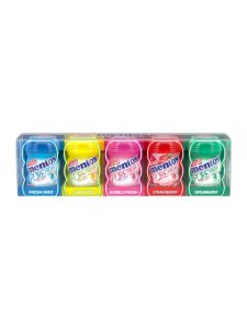 The packaging contains 5 flavours of Pure Fresh Gum: Fresh Mint, Lemonade, Bubble Fresh and Spear Mint.