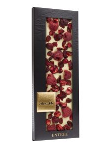 chocoMe Entrée white chocolate bar with cranberries, sour cherry pieces and raspberries