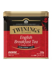 Twinings English Breakfast extra strong loose leaf tea in a tin