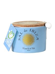 Sal de Ibiza Fleur de Sel “MAR BLAU” organic sea salt with black garlic in a ceramic pot