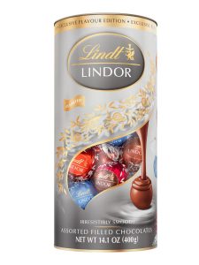 Lindt Lindor Tube silver with four flavours (milk, hazelnut, milk and white, double chocolate) 400g