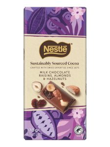 Nestlé Sustainably Sourced Cocoa milk chocolate tablet with raisins, hazelnuts and almonds