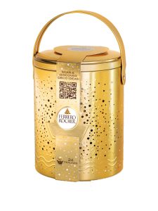 Ferrero Rocher Iconic gift tin is a premium gifting SKU of the most loved praline brand in the world. A gift that can be reused asa decorative item with a premium look, engraved and embossed elements as well as a handle that makes it easily portable.