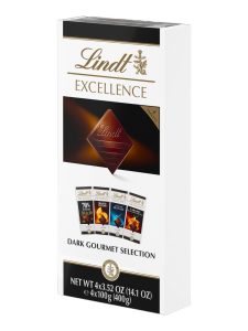 Lindt EXCELLENCE Multipack 4x100g bars: dark chocolate, dark chocolate with sea salt, dark chocolate with caramel sea salt, dark chocolate with orange