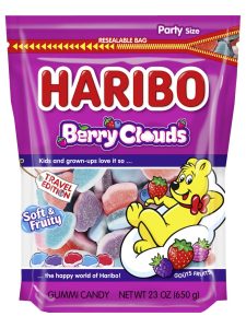 Haribo fruit gums with foam sugar with blueberry, wild berry and strawberry flavor