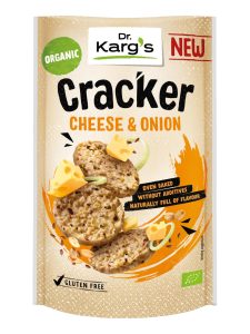 Dr. Karg's gluten-free organic oatmeal-based crackers with Emmental cheese and onions
