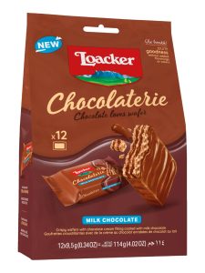 Loacker wafers with chocolate cream filling, coated with milk chocolate