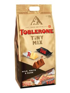 Toblerone Tiny individually wrapped pieces of milk, white and dark chocolates with honey and almond nougat