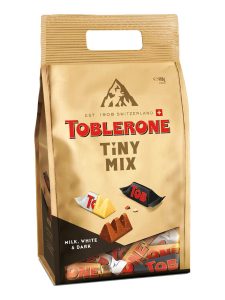 Toblerone Tiny individually wrapped pieces of milk, white and dark chocolates with honey and almond nougat