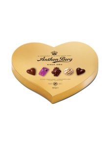Anthon Berg chocolate pralines in heart shaped gold box