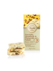 Venchi white chocolate bar with salted almonds, salted hazelnuts and salted pistachios