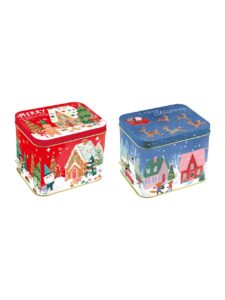 Windel Christmas musical box made from metal, filled with fruit gums, chocolate bars and chocolate pieces with milk cream filling