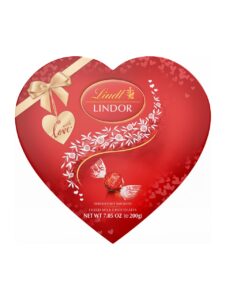 Lindt LINDOR filled milk chocolates in a heart-shaped box