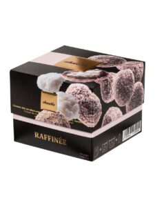 chocoMe Raffinée coconut slice coated with dark chocolate and raspberry couverture