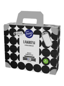 Fazer Lakritsi Original liquorice sticks in a carrier box