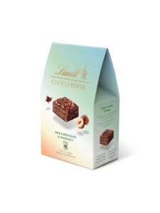 Lindt individually wrapped chocolate-filled wafers coated in milk chocolate with hazelnut pieces in a paper bag