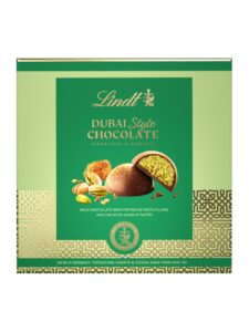 Lindt Dubai Style milk chocolate pralines filled with pistachio paste and crunchy Kadayif