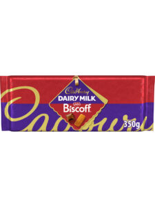 Cadbury milk chocolate with caramelised biscuit inclusion