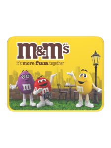 M&M's Peanuts in milk chocolate with sugar coating in a metal tin