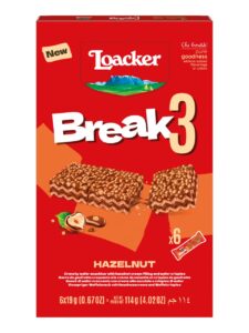 Loacker wafer snack with hazelnut cream in a box