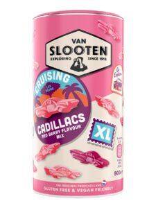Van Slooten fruit gummies with red berry flavor in a tube