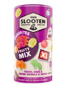 Van Slooten fruit gummies and chewy candies with fruit flavor in a tube