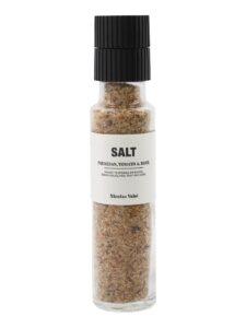 Nicholas Vahé salt mill with parmesan, tomato, and basil