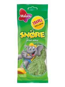 Malaco Snöre sour apple-flavored sweets in a bag