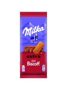 Milka milk chocolate bar with caramelized cookie pieces