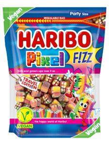 HARIBO Pixel sour and vegan fruit gummies in a bag