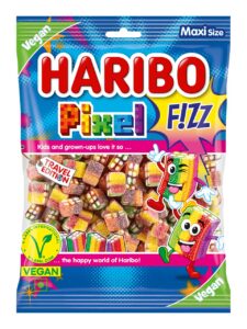 HARIBO Pixel sour and vegan fruit gummies in a bag