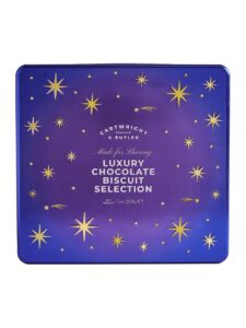 Cartwright & Butler assorted chocolate cookies in a Christmas tin
