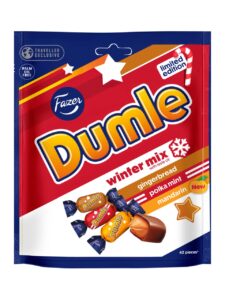 Dumle soft toffees with a chocolate coating in a stand-up pouch
