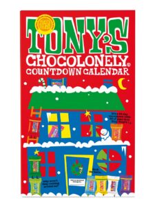 Tony's Chocolonely Advent calendar with various chocolates