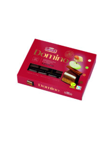 Lambertz vegan double-filled Dominos coated in dark chocolate in a box