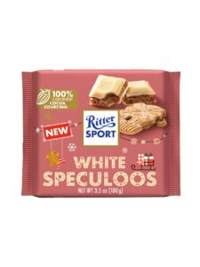 Ritter Sport white chocolate with a cocoa flavoured filling refined with winter spices and a spiced butter biscuit